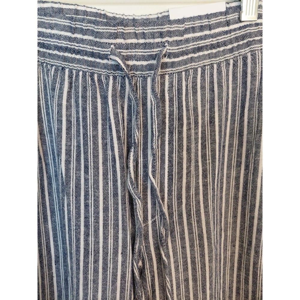 Old Navy Mid Rise Wide Leg Linen Pants Blue Stripes Elastic Waist XL Boho Nwtags